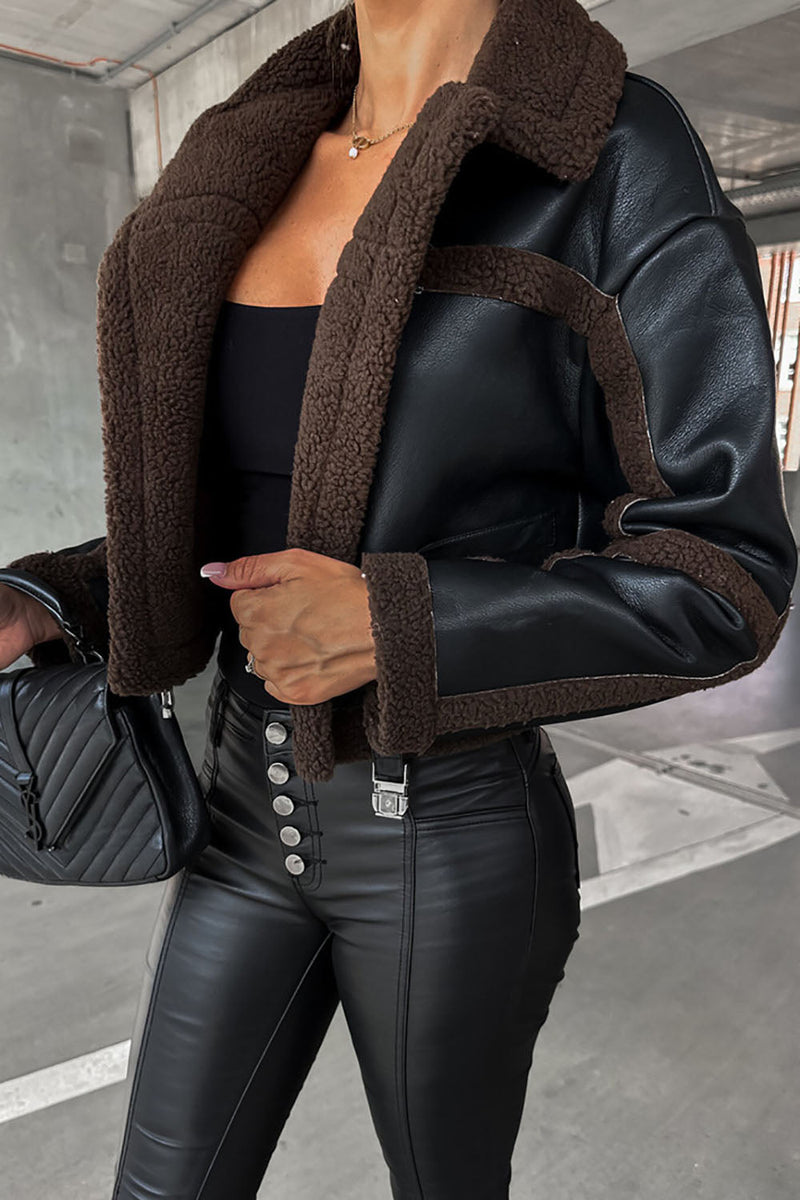 Load image into Gallery viewer, Black Fleece Buckle Thickened Short Jacket