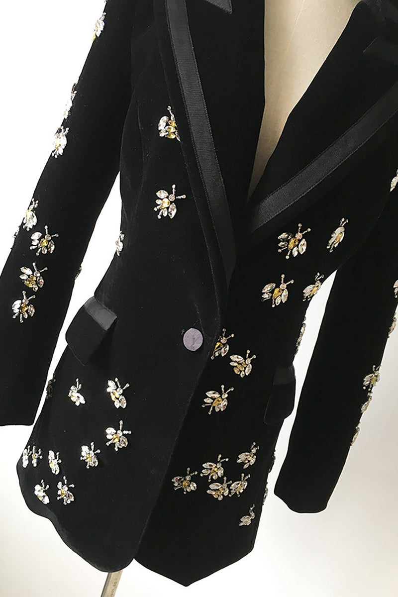 Load image into Gallery viewer, Sparkly Black Velvet Beaded Bees Women Blazer