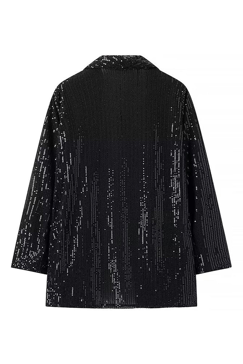 Load image into Gallery viewer, Sparkly Black Shawl Lapel Sequins 2 Piece Women Prom Suits
