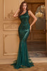 Load image into Gallery viewer, One Shoulder Sparkly Mermaid Sequins Dark Green Long Prom Dress