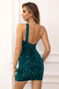 Load image into Gallery viewer, One Shoulder Sequins Black Short Prom Dress