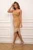 Load image into Gallery viewer, One Shoulder Sequins Black Short Prom Dress with Fringes