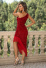 Load image into Gallery viewer, One Shoulder Sequins Black Short Prom Dress with Fringes