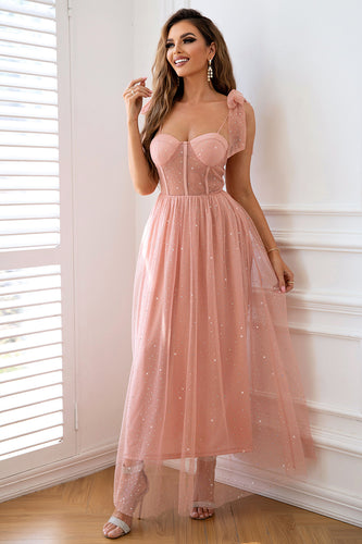 A-Line Tulle Blush Corset Prom Dress