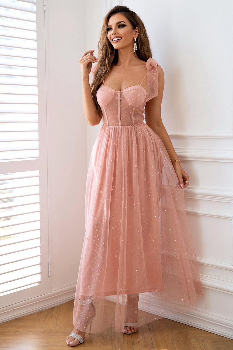 Load image into Gallery viewer, A-Line Tulle Blush Corset Prom Dress