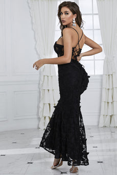 Mermaid Spaghetti Straps Black Corset Prom Dress