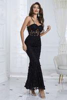 Load image into Gallery viewer, Mermaid Spaghetti Straps Black Corset Prom Dress