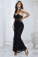 Load image into Gallery viewer, Mermaid Spaghetti Straps Black Corset Prom Dress