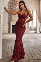 Load image into Gallery viewer, Mermaid Spaghetti Straps Sage Corset Prom Dress