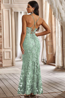 Load image into Gallery viewer, Mermaid Spaghetti Straps Sage Corset Prom Dress