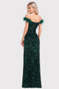 Load image into Gallery viewer, Mermaid Off The Shoulder Sequins Dark Green Prom Dress with Feathers