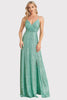 Load image into Gallery viewer, Spaghetti Straps Sequins Light Green Long Prom Dress with Slit