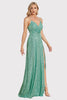 Load image into Gallery viewer, Spaghetti Straps Sequins Light Green Long Prom Dress with Slit