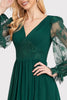 Load image into Gallery viewer, Long Sleeves Dark Green Long Prom Dress with Slit