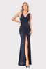 Load image into Gallery viewer, Mermaid V-Neck Sparkly Navy Long Prom Dress with Slit