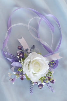Ivory Rose Wrist Corsage and Men Boutonniere Set for Wedding Prom Party