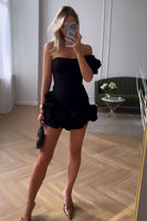 Load image into Gallery viewer, Chic Black One Shoulder Tight Ruffled Short Prom Dress