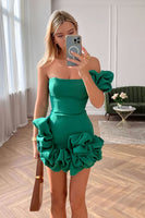 Load image into Gallery viewer, Women Chic Green Tight Satin Short Prom Dress Ruffled One Shoulder Birthday Party Dress