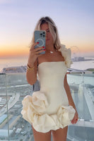 Load image into Gallery viewer, Women Chic White Tight Satin Short Prom Dress Ruffled One Shoulder Birthday Party Dress