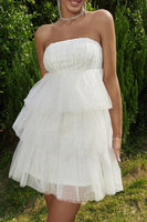 Load image into Gallery viewer, Sparkly Tiered Strapless A-line Little White Dress