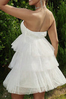 Load image into Gallery viewer, Sparkly Tiered Strapless A-line Little White Dress