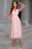 Load image into Gallery viewer, Tulle V-Neck Blush Long Prom Dress with Sleeves