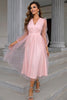 Load image into Gallery viewer, Tulle V-Neck Blush Long Prom Dress with Sleeves