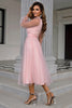 Load image into Gallery viewer, Tulle V-Neck Blush Long Prom Dress with Sleeves