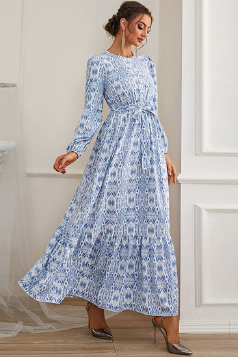 A-Line Blue Long Prom Dress with Long Sleeves