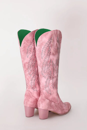 Dusty Rose Embroidered Boho Calf Cowgirl Mid Boots