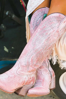Dusty Rose Embroidered Boho Calf Cowgirl Mid Boots