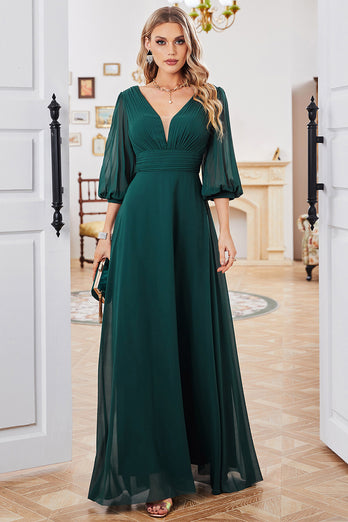 Dark Green Mother of Bride Dress with Sleeves