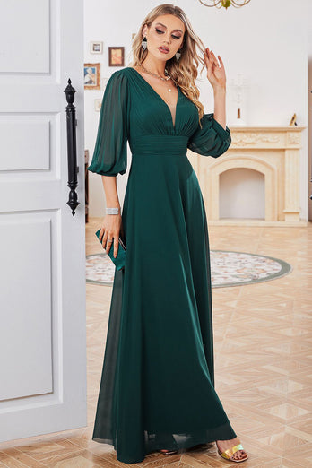 Dark Green Mother of Bride Dress with Sleeves