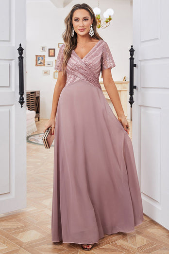Short Sleeves Dusty Rose Mother of Bride Dress with Sequins