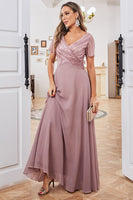 Load image into Gallery viewer, Short Sleeves Dusty Rose Mother of Bride Dress with Sequins