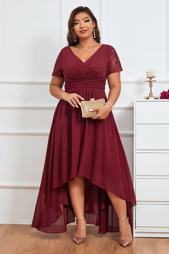 Plus Size Burgundy Mother of Bride Dress with Short Sleeves