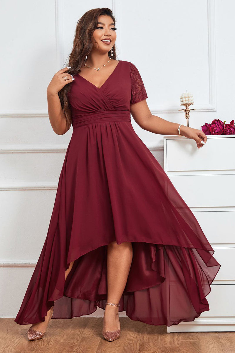 Load image into Gallery viewer, Plus Size Burgundy Mother of Bride Dress with Short Sleeves