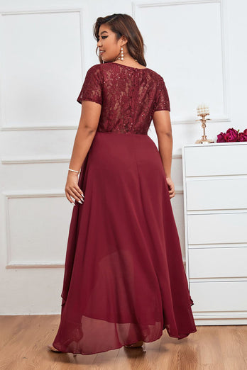 Plus Size Burgundy Mother of Bride Dress with Short Sleeves