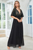 Load image into Gallery viewer, A-Line Chiffon Black Mother of Bride Dress with Short Sleeves