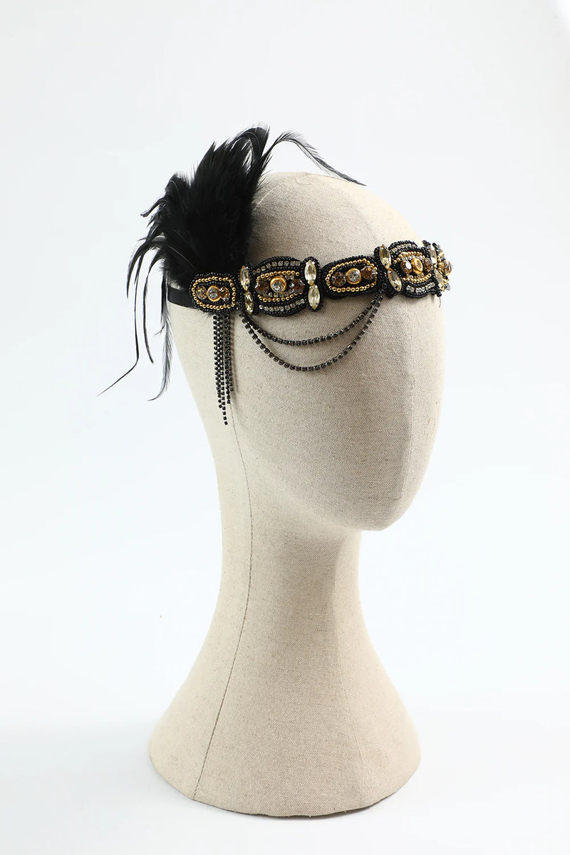 Load image into Gallery viewer, 1920s Black Golden Five Pieces Flapper Accessories Set