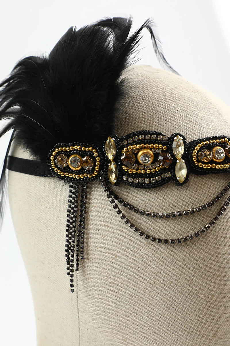 Load image into Gallery viewer, 1920s Black Golden Five Pieces Flapper Accessories Set