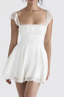 Load image into Gallery viewer, Cute A-Line Lace Cap Sleeves White Graduation Dress
