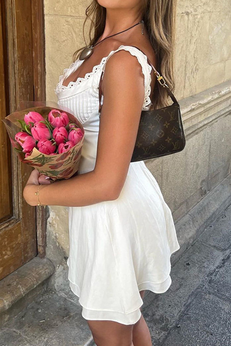 Load image into Gallery viewer, A-line Little White Dress with Lace