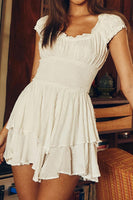 Load image into Gallery viewer, White A-line Tiered Ruffled Graduation Dress with Dots