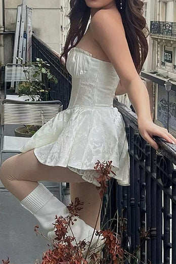 A-line Sweetheart Little White Dress with Ruffle