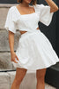 Load image into Gallery viewer, Square Neck Waist Cutout Short Sleeves Mini Graduation Dress