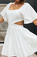 Load image into Gallery viewer, Square Neck Waist Cutout Short Sleeves Mini Graduation Dress