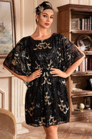 Load image into Gallery viewer, Sparkly Black Sequins Flapper Dress with Batwing Sleeves