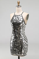 Load image into Gallery viewer, Sparkly Silver Tight Halter Mirror Short Party Dress