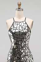Load image into Gallery viewer, Sparkly Silver Tight Halter Mirror Short Party Dress